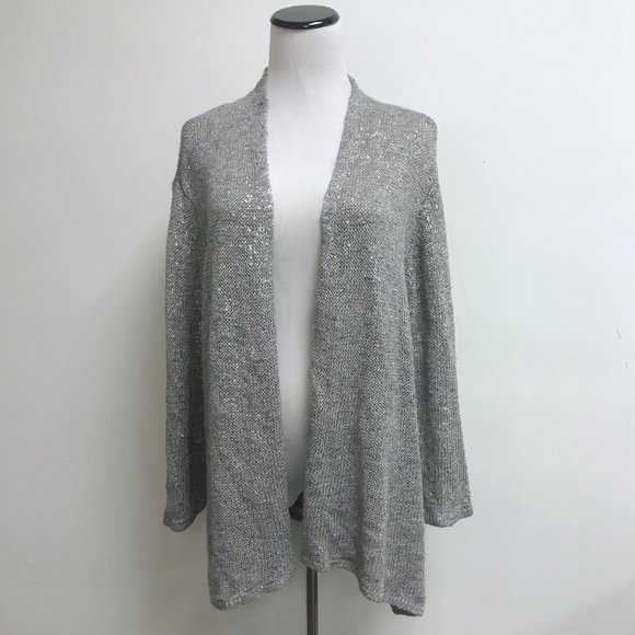Eileen Fisher Woman silver gray linen knit open drape long cardigan sweater 2x - Picture 1 of 7